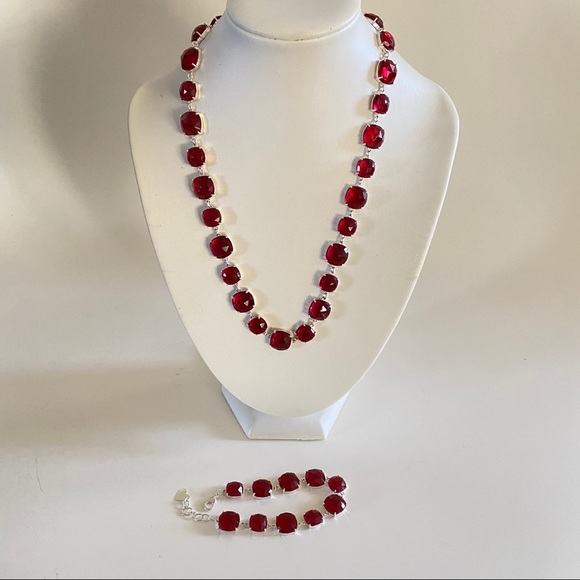 None Jewelry - Amelia Rose Ruby Pink Necklace & Bracelet Set